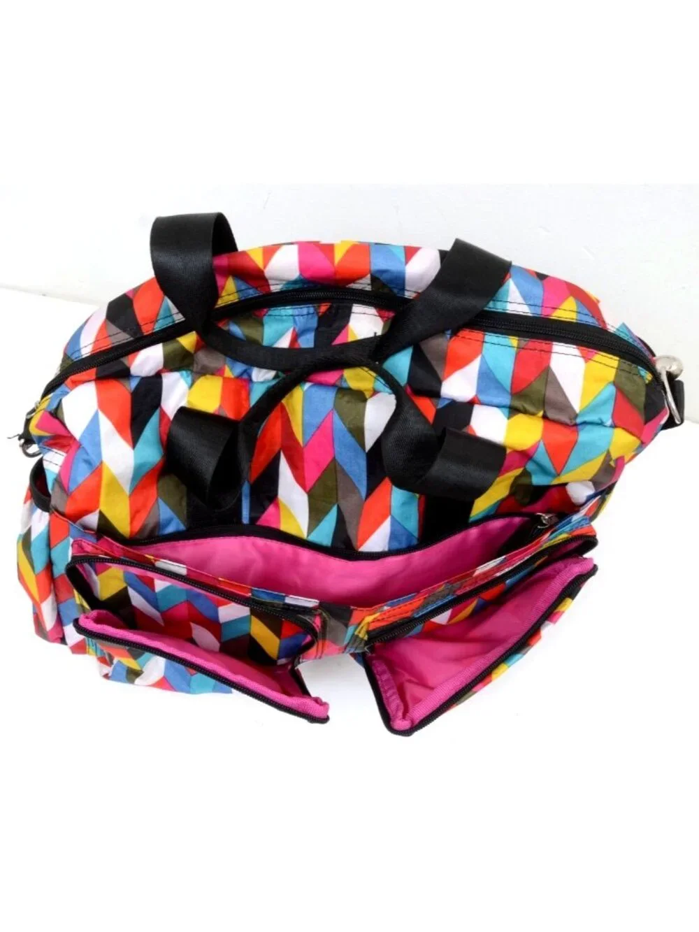 FRENCH BULL By Trend Lab Chevron Ziggy Duffel Shoulder Travel Diaper Bag Pink